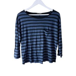 Vince Striped Long Sleeve‎ Top Blue Black Relaxed Fit Pocket Casual Womens